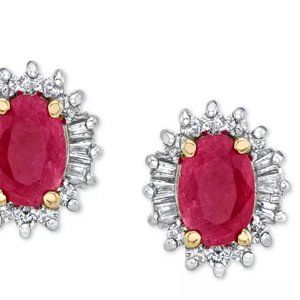 Ruby (1-1/5 ct. t.w.) & Diamond (1/4 ct. t.w.) Halo Stud Earrings in 10k Gold